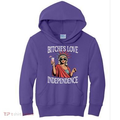Retro Bitches Love Independence Funny Kids Hoodie