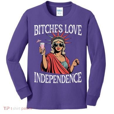 Retro Bitches Love Independence Funny Kids Long Sleeve Shirt