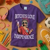 Retro Bitches Love Independence Funny Kids T-Shirt thumb 3