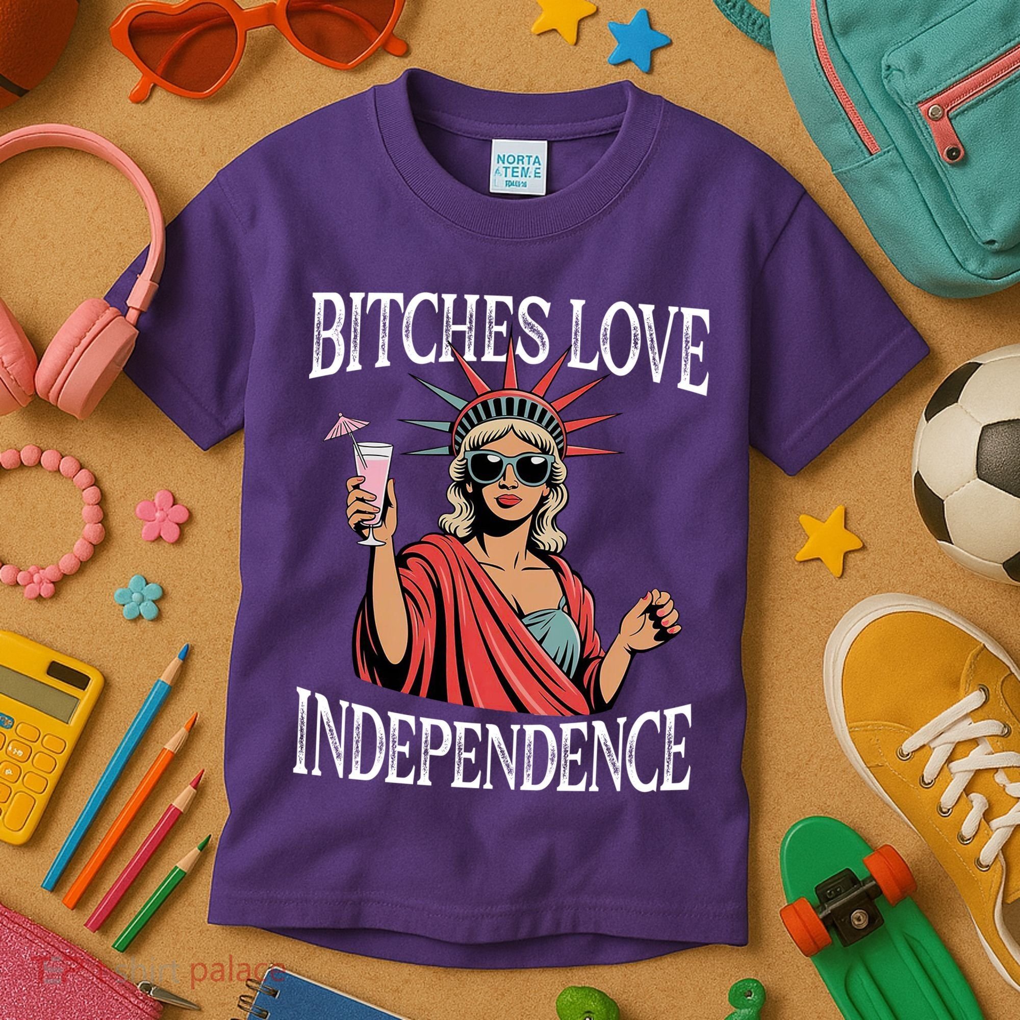 Retro Bitches Love Independence Funny Kids T-Shirt