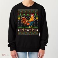 Rooster Bird Lover Lighting Santa Hat Rooster Ugly Christmas Gift Women's Sweatshirt thumb 0