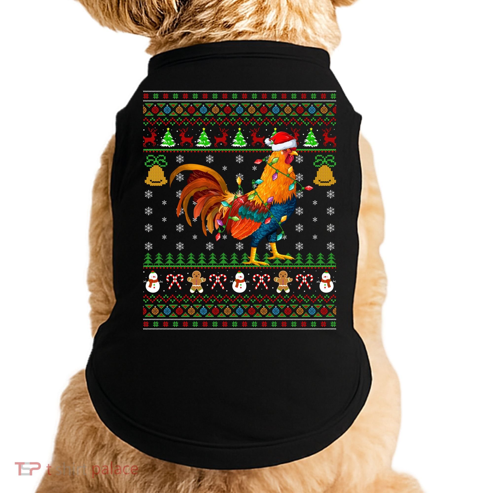 Rooster Bird Lover Lighting Santa Hat Rooster Ugly Christmas Gift Doggie Tank