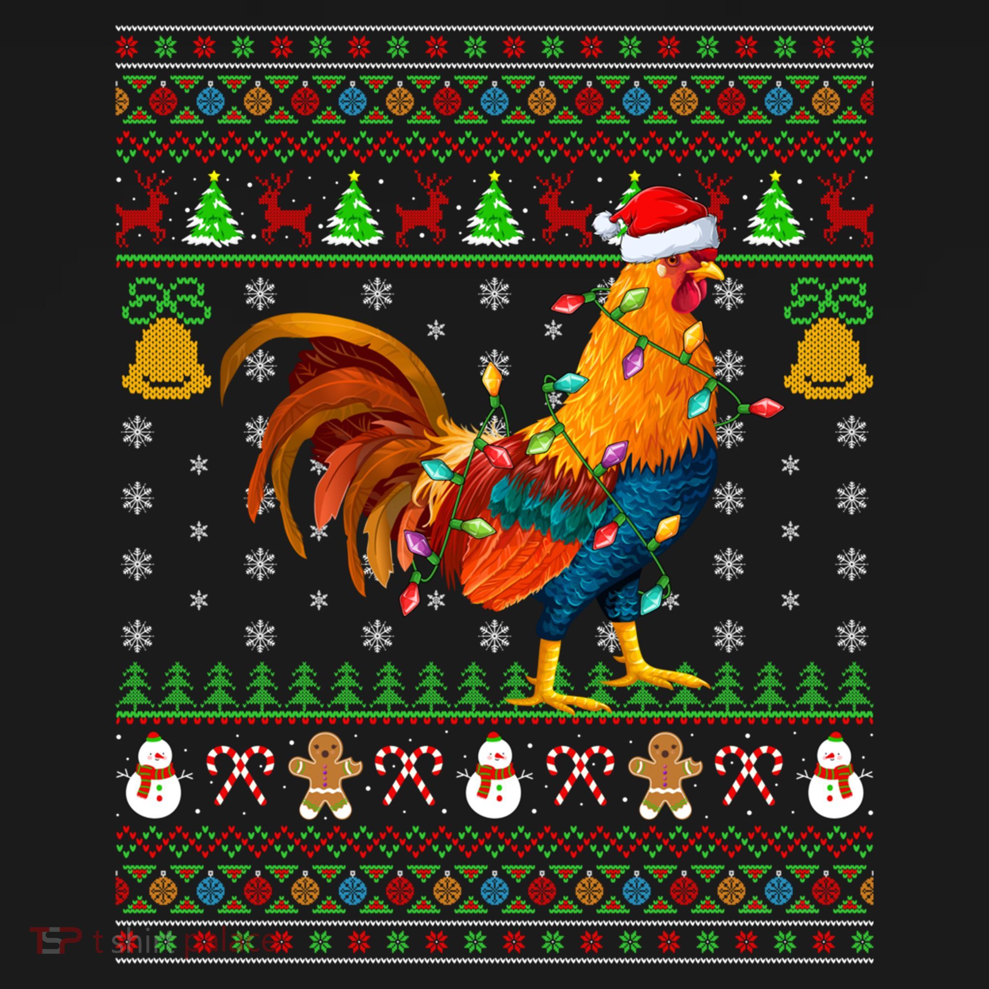 Rooster Bird Lover Lighting Santa Hat Rooster Ugly Christmas Gift Women's Hoodie