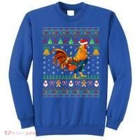 Rooster Bird Lover Lighting Santa Hat Rooster Ugly Christmas Gift Sweatshirt thumb 0