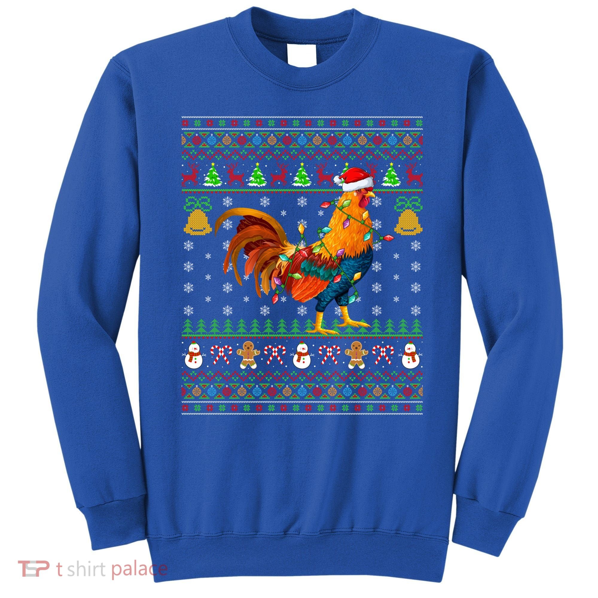 Rooster Bird Lover Lighting Santa Hat Rooster Ugly Christmas Gift Sweatshirt