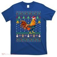 Rooster Bird Lover Lighting Santa Hat Rooster Ugly Christmas Gift T-Shirt thumb 0
