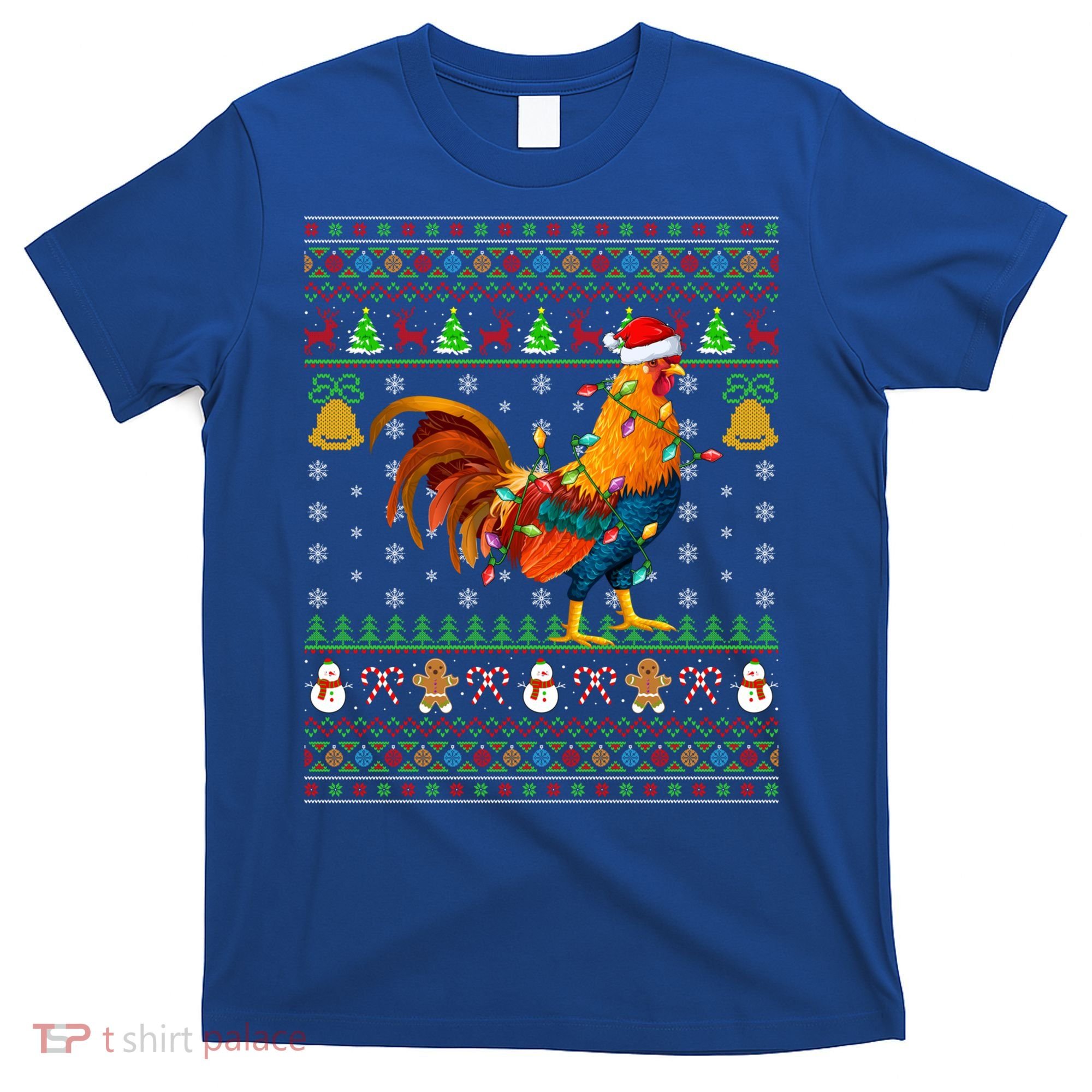 Rooster Bird Lover Lighting Santa Hat Rooster Ugly Christmas Gift T-Shirt