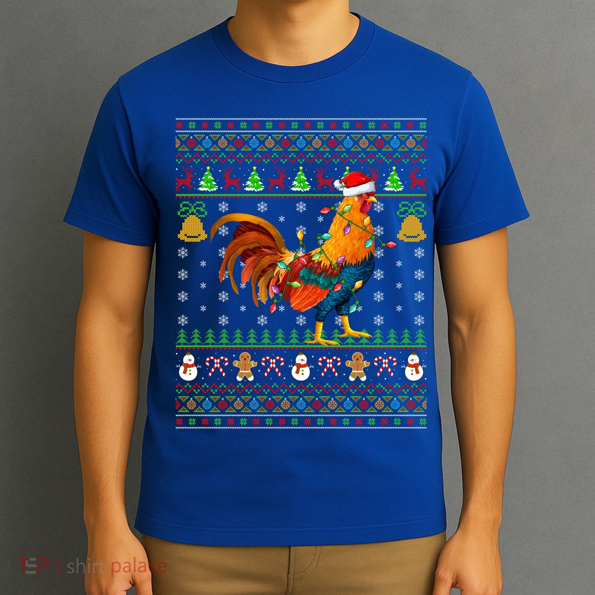 Rooster Bird Lover Lighting Santa Hat Rooster Ugly Christmas Gift T-Shirt