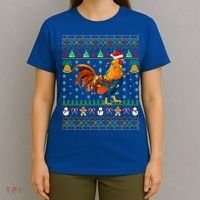 Rooster Bird Lover Lighting Santa Hat Rooster Ugly Christmas Gift T-Shirt thumb 4