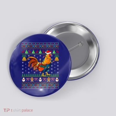 Rooster Bird Lover Lighting Santa Hat Rooster Ugly Christmas Gift Button