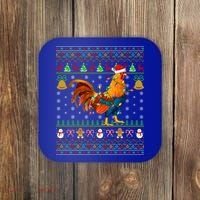 Rooster Bird Lover Lighting Santa Hat Rooster Ugly Christmas Gift Coaster thumb 0