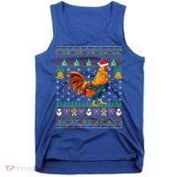 Rooster Bird Lover Lighting Santa Hat Rooster Ugly Christmas Gift Tank Top thumb 0
