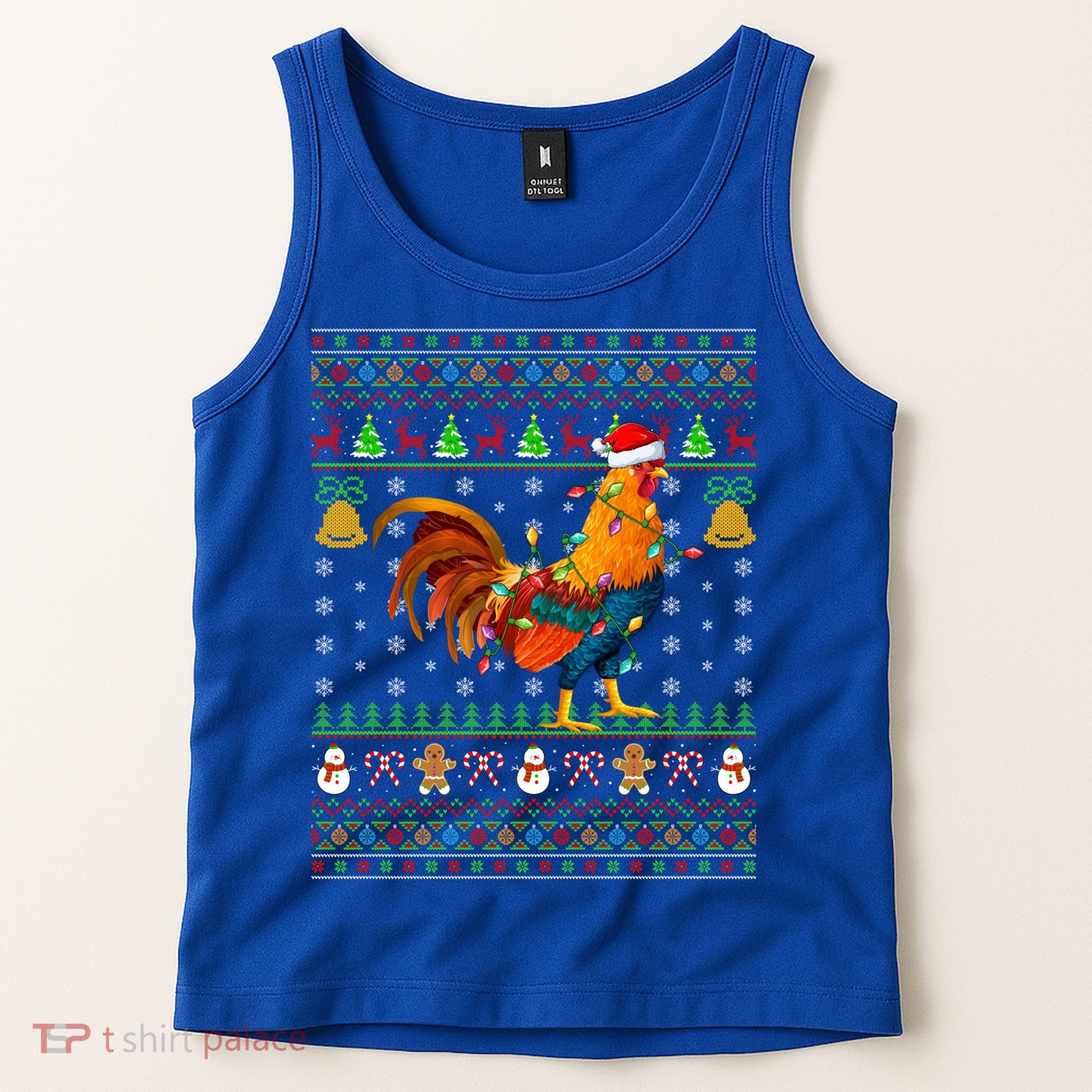 Rooster Bird Lover Lighting Santa Hat Rooster Ugly Christmas Gift Tank Top