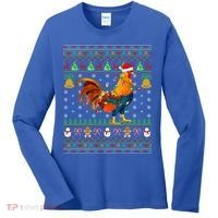 Rooster Bird Lover Lighting Santa Hat Rooster Ugly Christmas Gift Women's Long Sleeve Shirt thumb 0