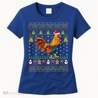 Rooster Bird Lover Lighting Santa Hat Rooster Ugly Christmas Gift Women's T-Shirt thumb 0