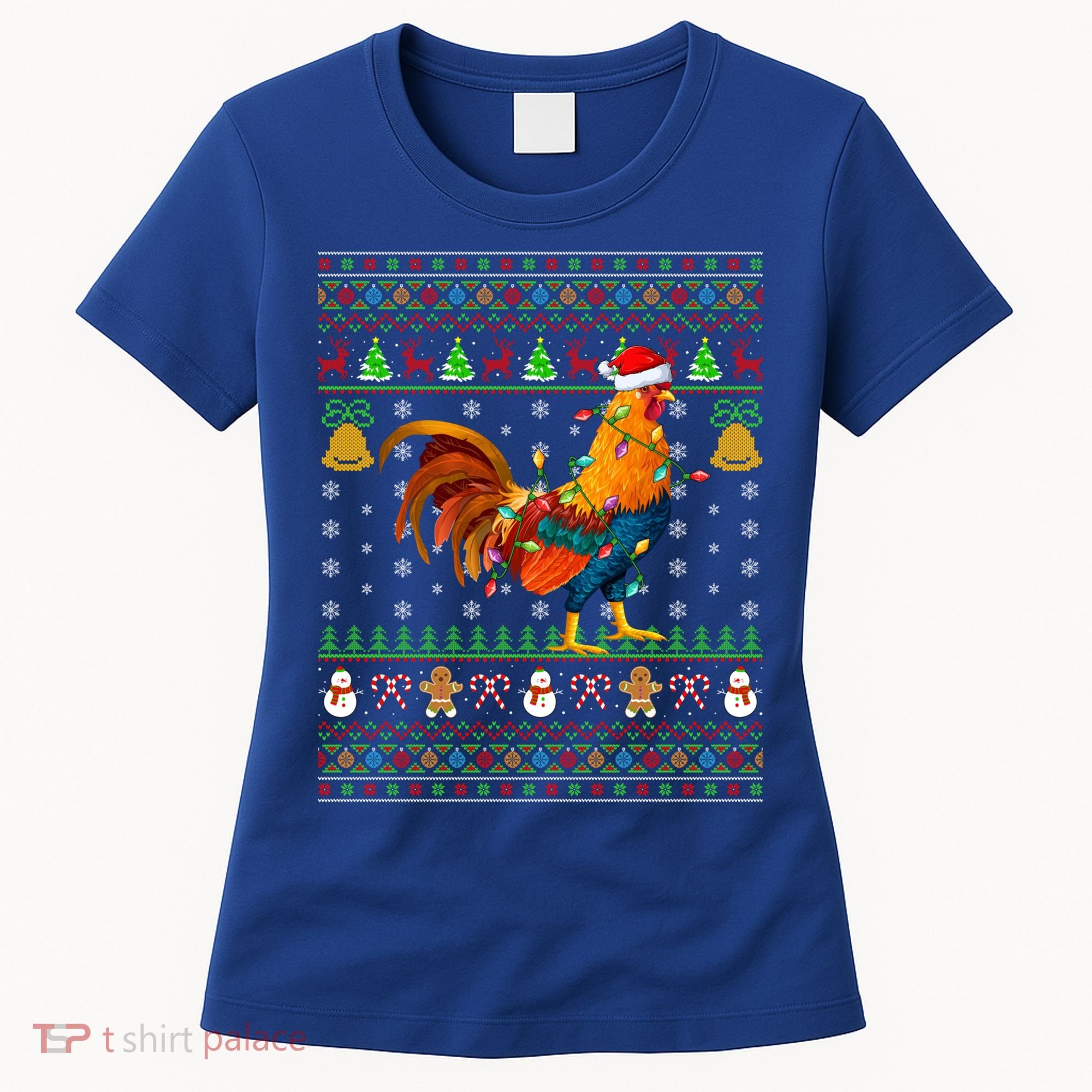 Rooster Bird Lover Lighting Santa Hat Rooster Ugly Christmas Gift Women's T-Shirt
