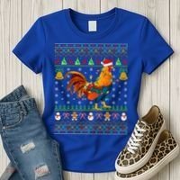 Rooster Bird Lover Lighting Santa Hat Rooster Ugly Christmas Gift Women's T-Shirt thumb 3