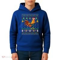 Rooster Bird Lover Lighting Santa Hat Rooster Ugly Christmas Gift Kids Hoodie thumb 4