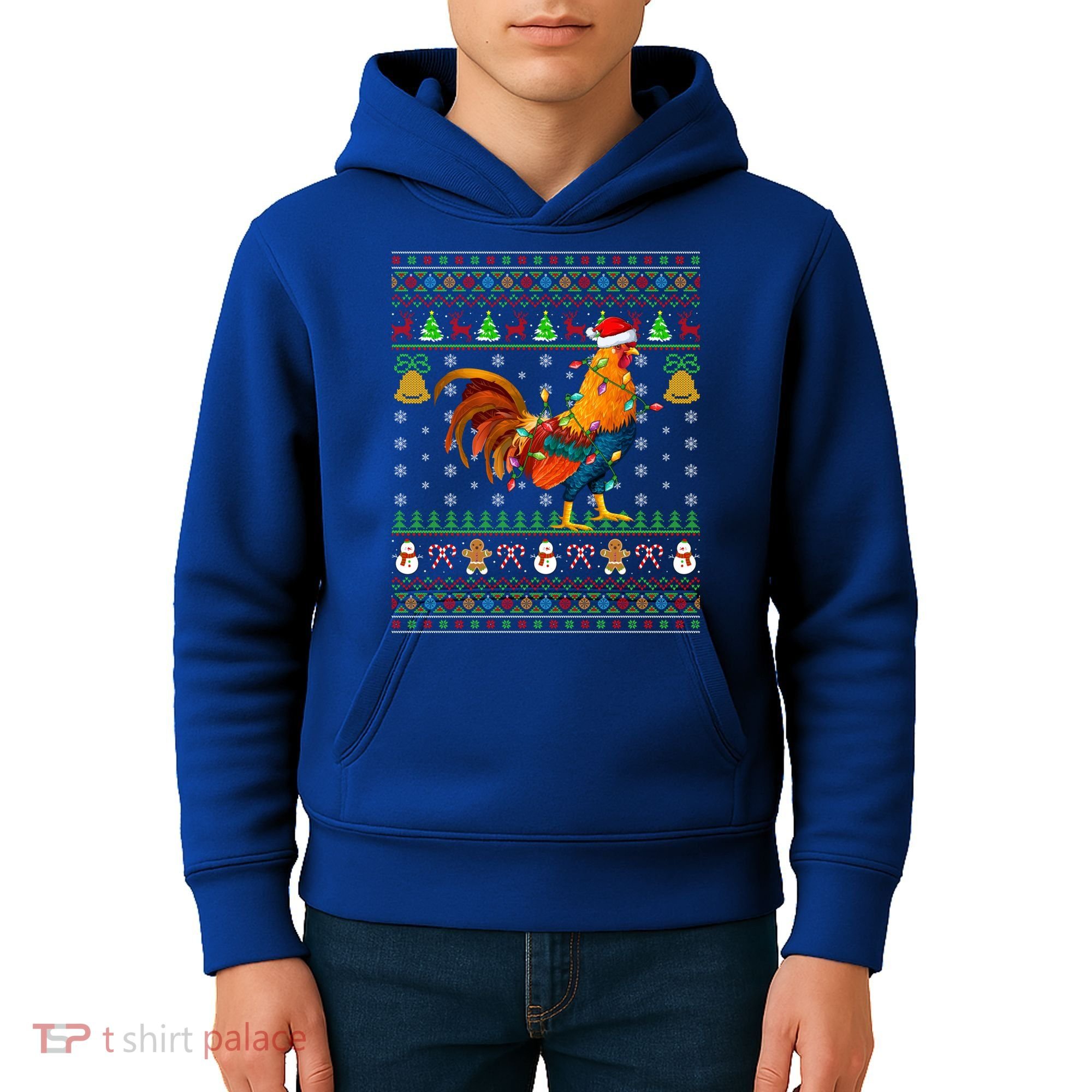 Rooster Bird Lover Lighting Santa Hat Rooster Ugly Christmas Gift Kids Hoodie
