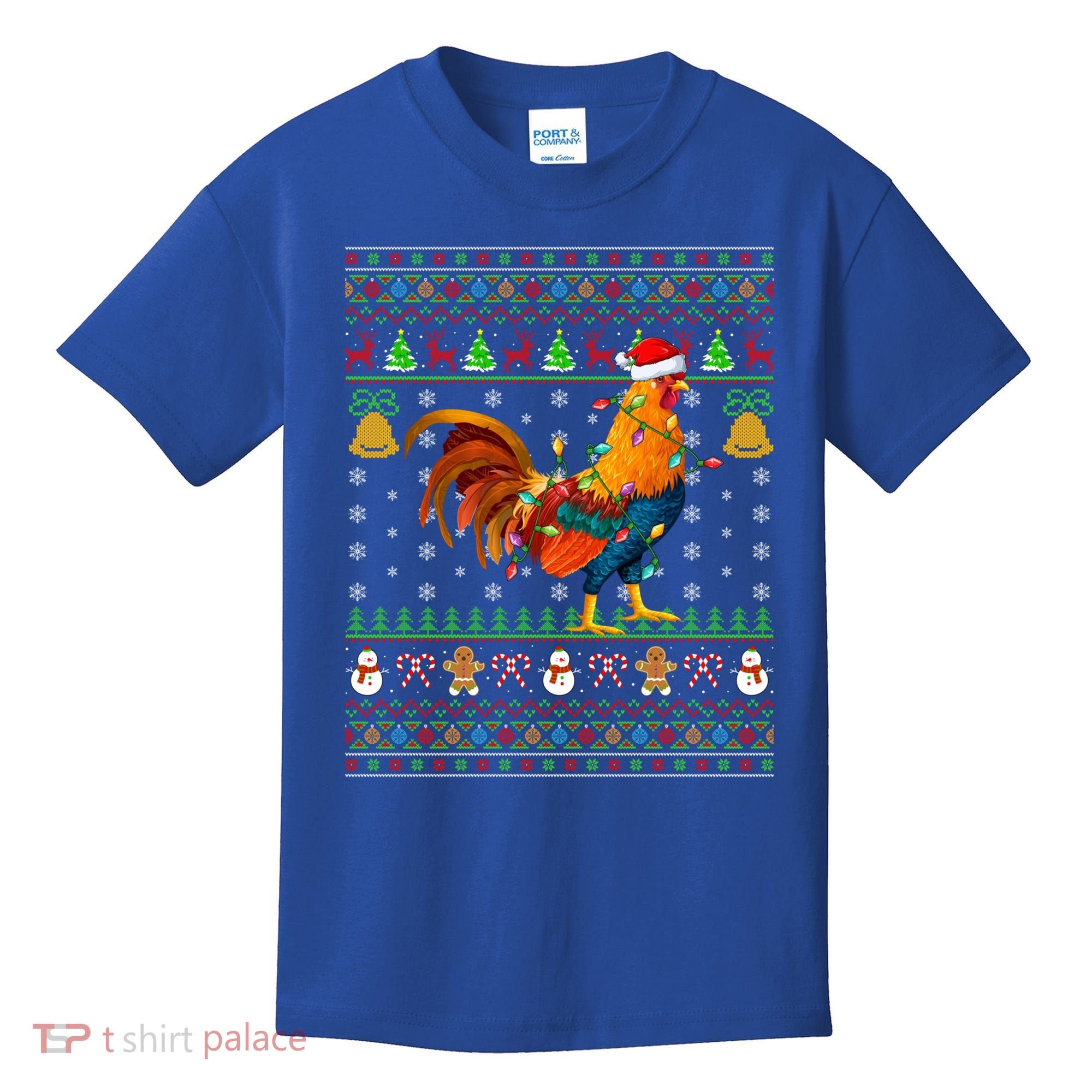 Rooster Bird Lover Lighting Santa Hat Rooster Ugly Christmas Gift Kids T-Shirt