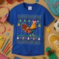 Rooster Bird Lover Lighting Santa Hat Rooster Ugly Christmas Gift Kids T-Shirt thumb 3