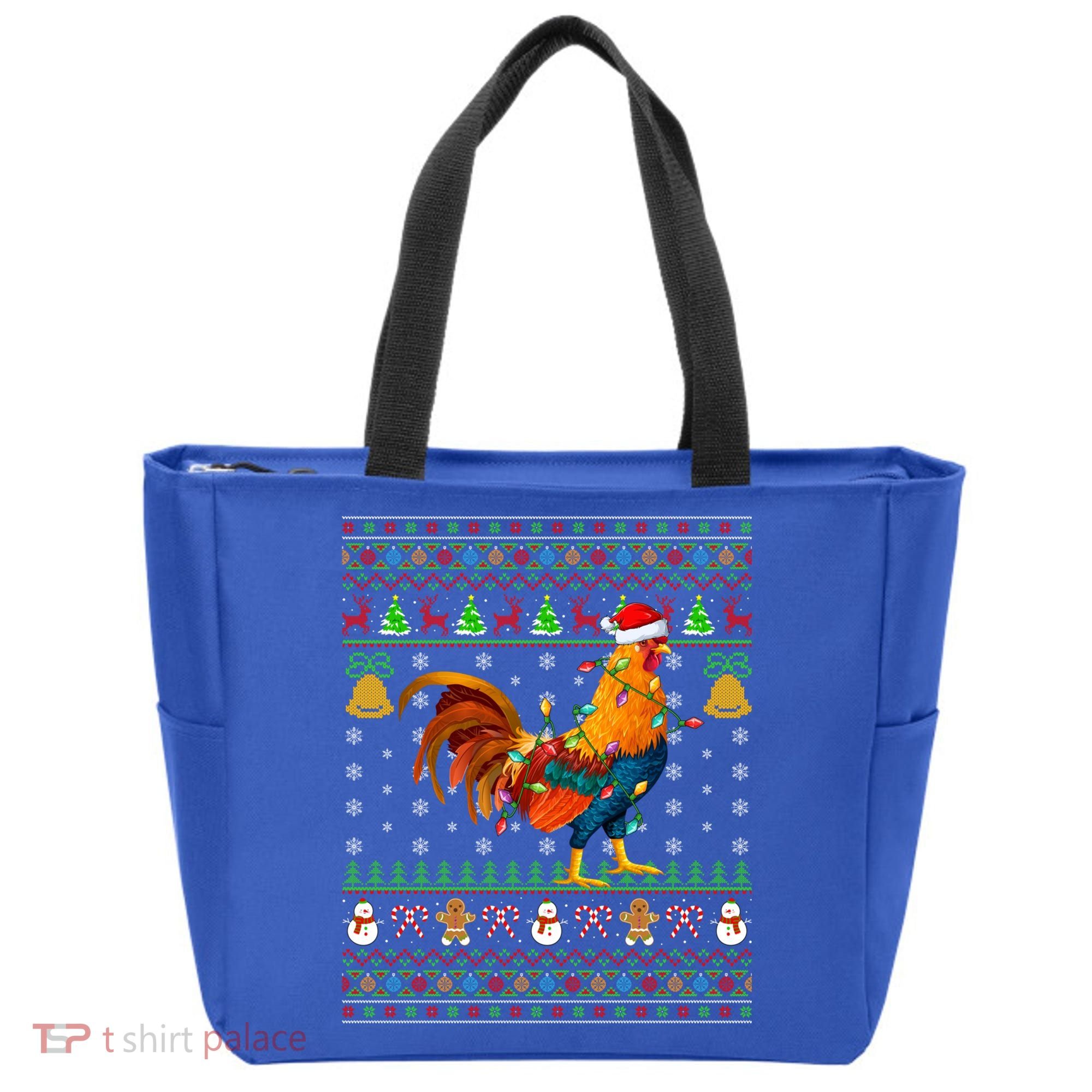 Rooster Bird Lover Lighting Santa Hat Rooster Ugly Christmas Gift Tote Bag