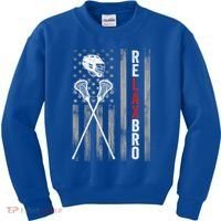 Relax Bro Lacrosse American Flag Lax Kids Sweatshirt thumb 0