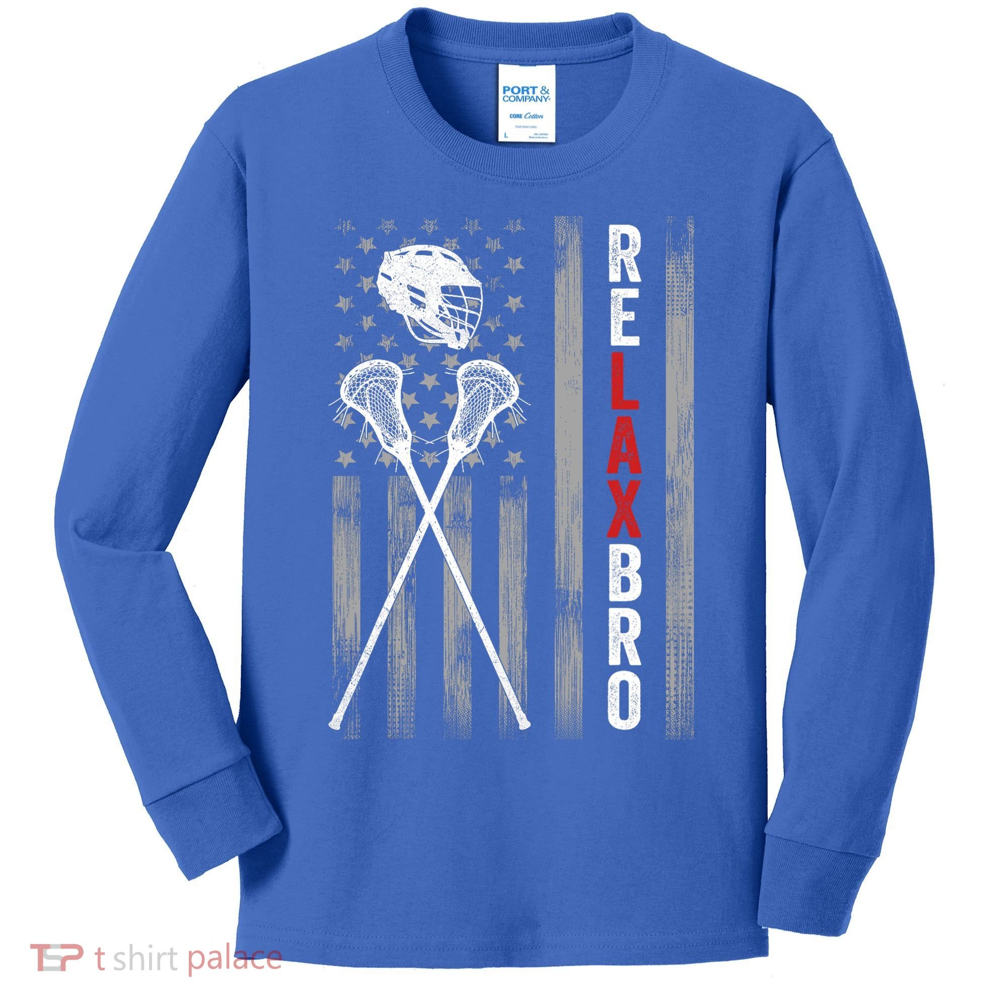 Relax Bro Lacrosse American Flag Lax Kids Long Sleeve Shirt