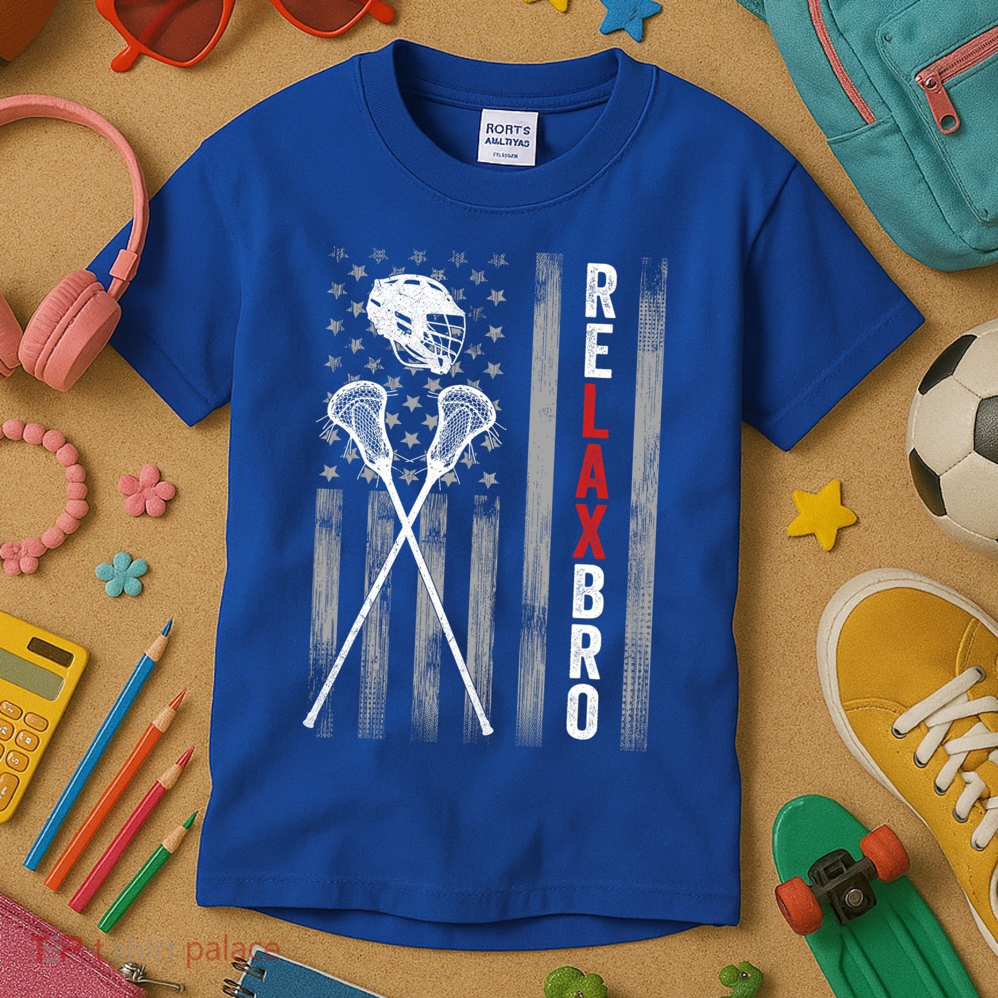 Relax Bro Lacrosse American Flag Lax Kids T-Shirt