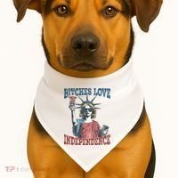 Retro Bitches Love Independence Funny USA-Made Doggie Bandana thumb 1