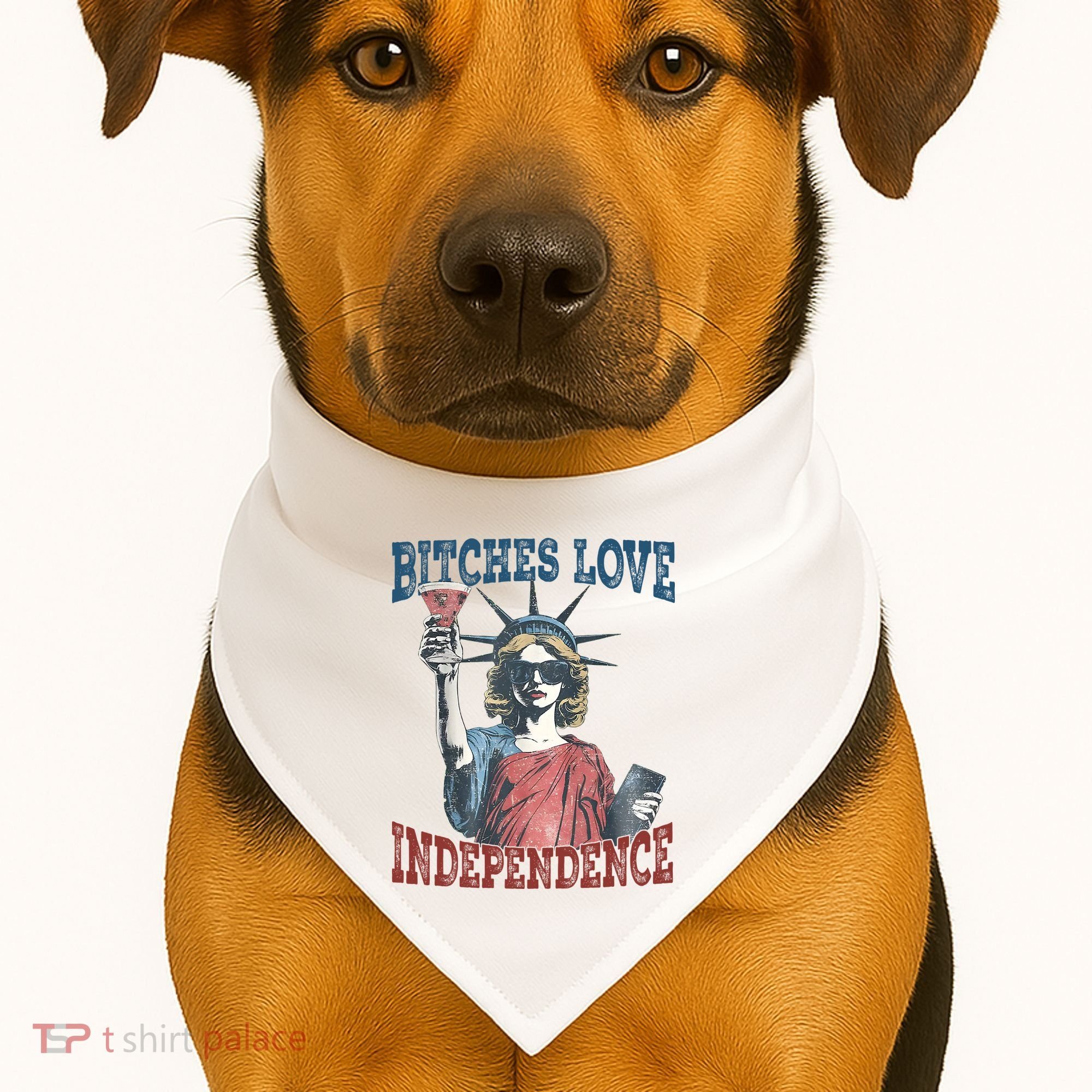 Retro Bitches Love Independence Funny USA-Made Doggie Bandana