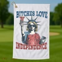 Retro Bitches Love Independence Funny Golf Towel thumb 1