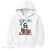 Retro Bitches Love Independence Funny Kids Hoodie thumb 0