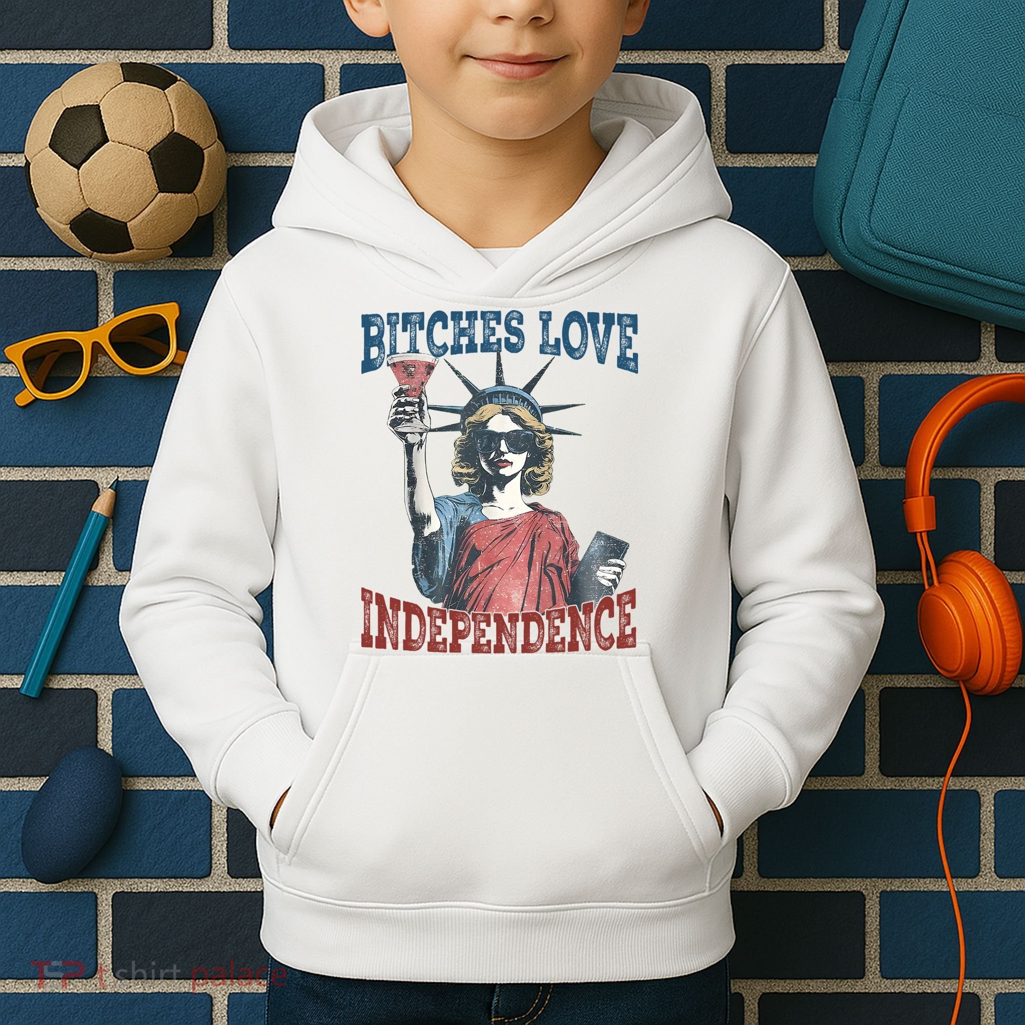 Retro Bitches Love Independence Funny Kids Hoodie