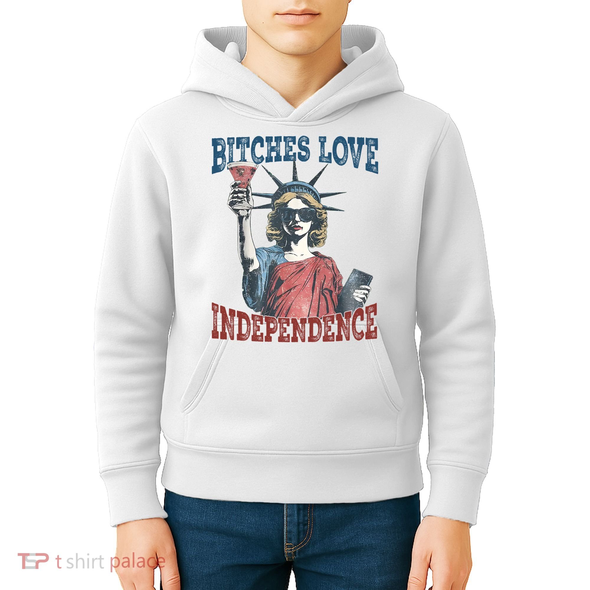 Retro Bitches Love Independence Funny Kids Hoodie