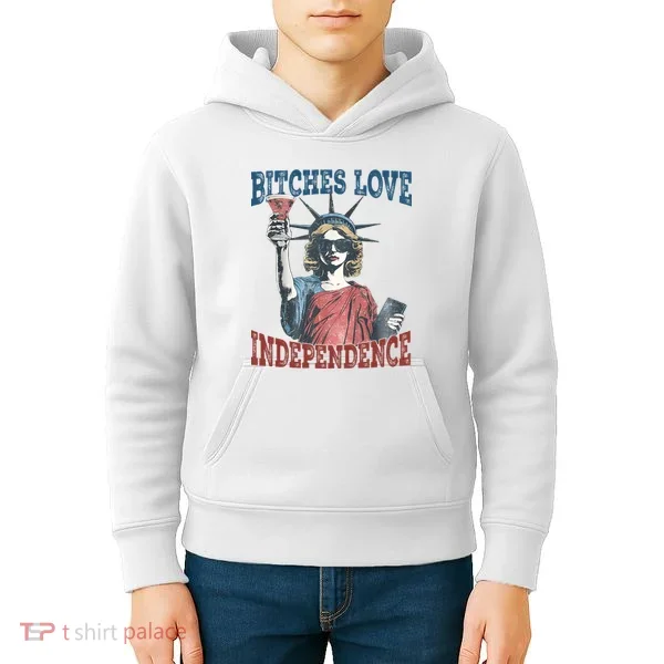 Retro Bitches Love Independence Funny Kids Hoodie