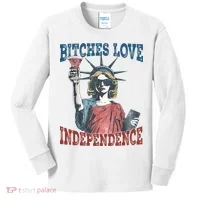 Retro Bitches Love Independence Funny Kids Long Sleeve Shirt thumb 0