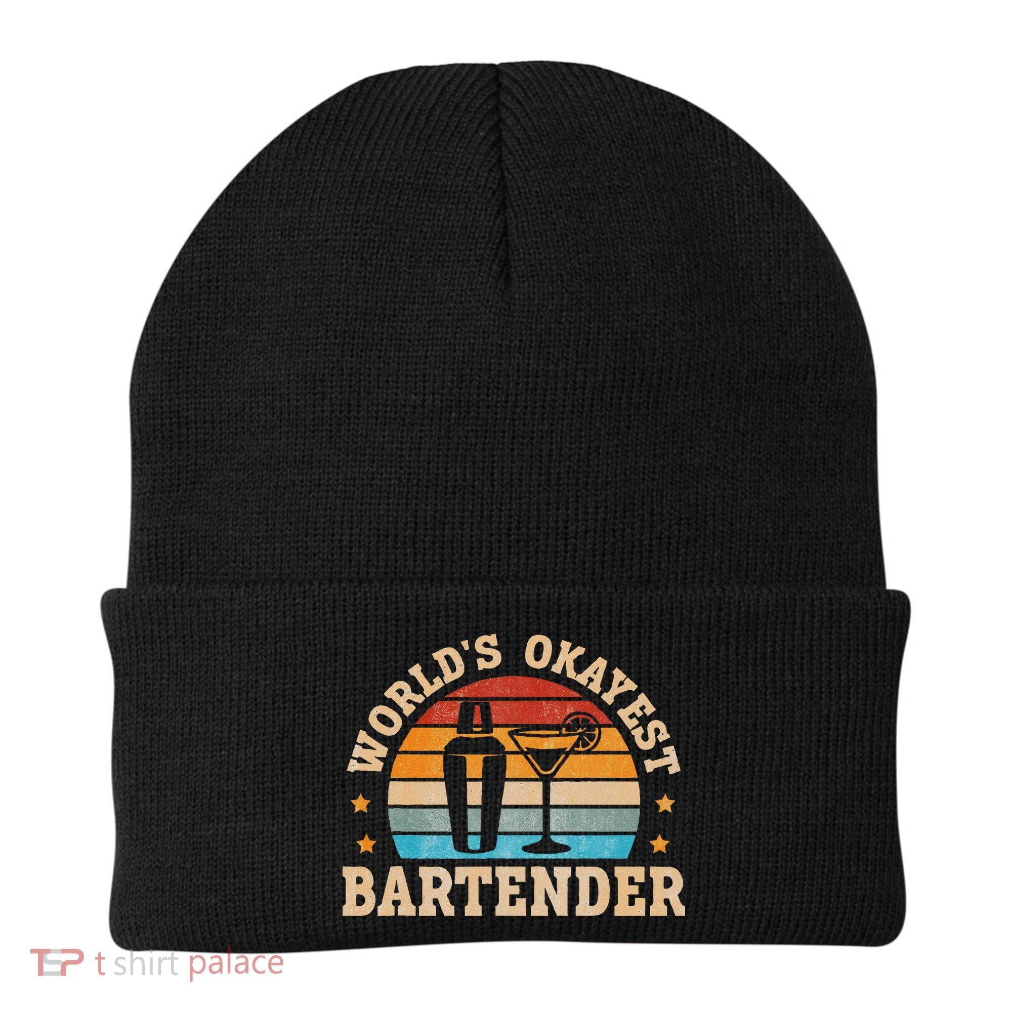 Retro Barkeeper Motiv Worlds Okayest Bartender Beanie
