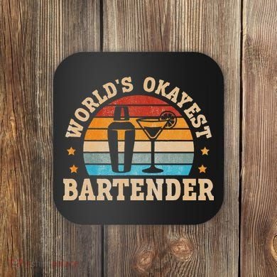 Retro Barkeeper Motiv Worlds Okayest Bartender Coaster