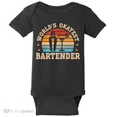Retro Barkeeper Motiv Worlds Okayest Bartender Baby Bodysuit