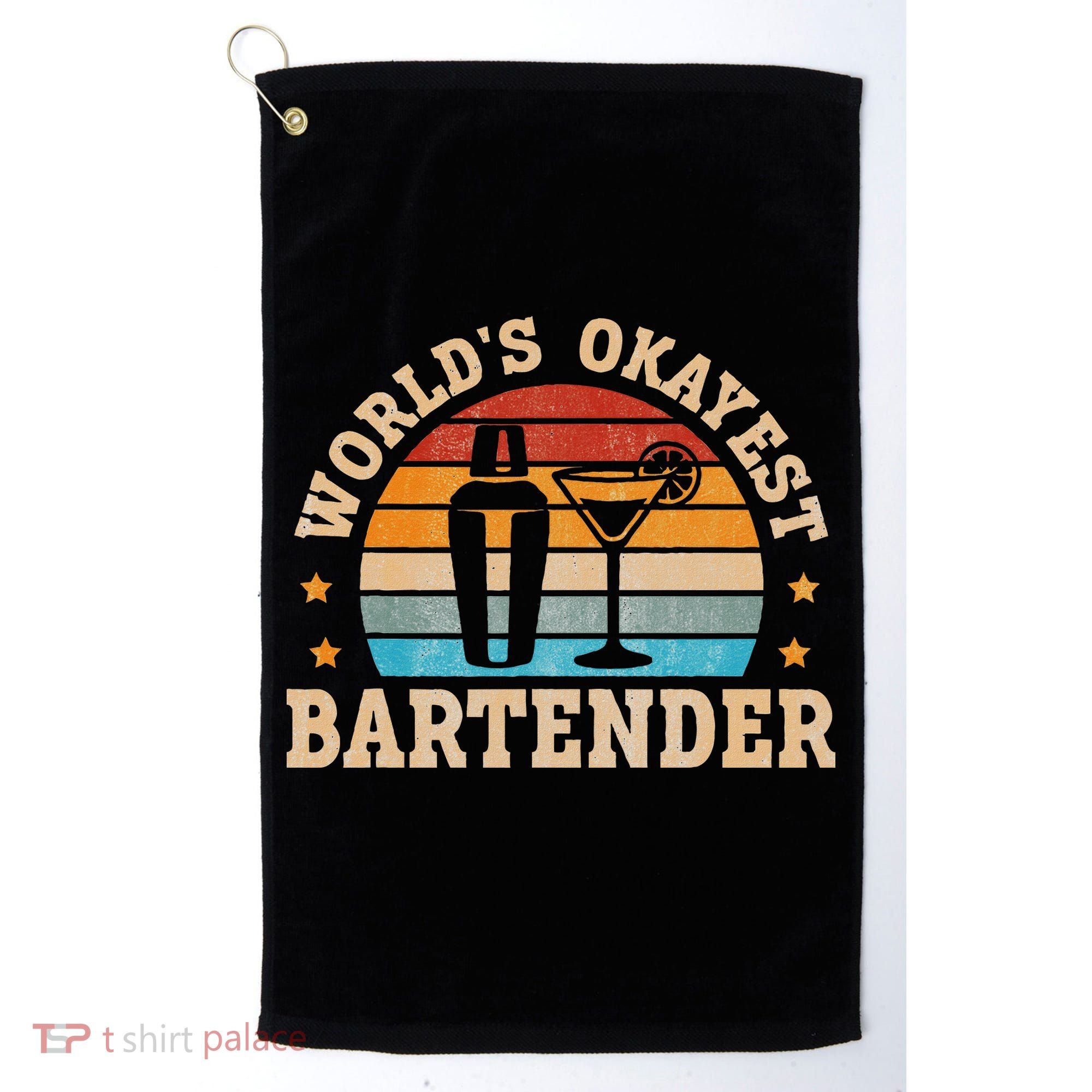 Retro Barkeeper Motiv Worlds Okayest Bartender Golf Towel