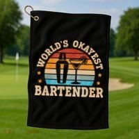 Retro Barkeeper Motiv Worlds Okayest Bartender Golf Towel thumb 1