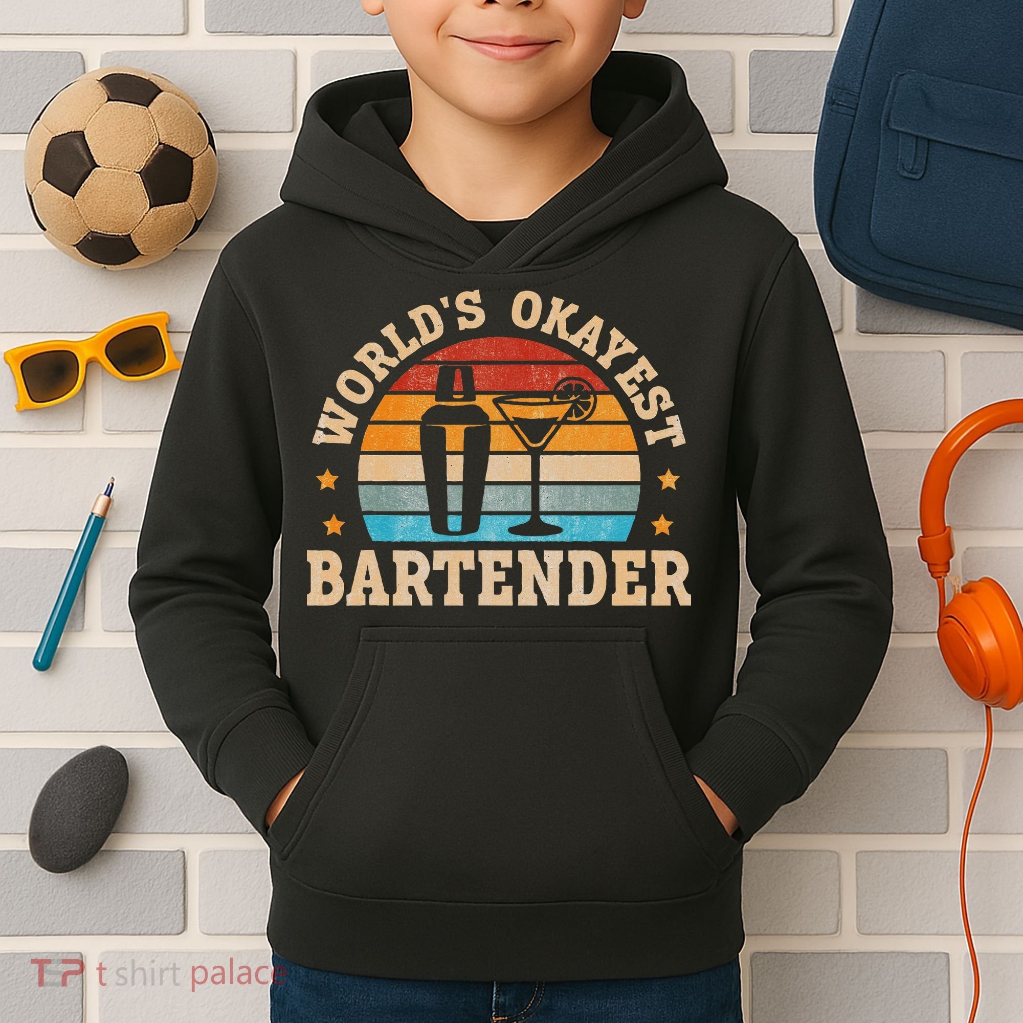 Retro Barkeeper Motiv Worlds Okayest Bartender Kids Hoodie