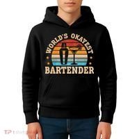 Retro Barkeeper Motiv Worlds Okayest Bartender Kids Hoodie thumb 4