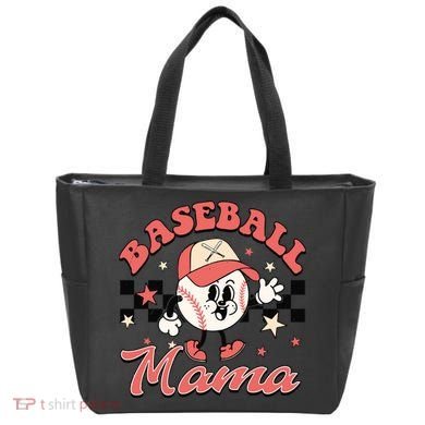 Retro Baseball Mama Hat Checkered Tote Bag