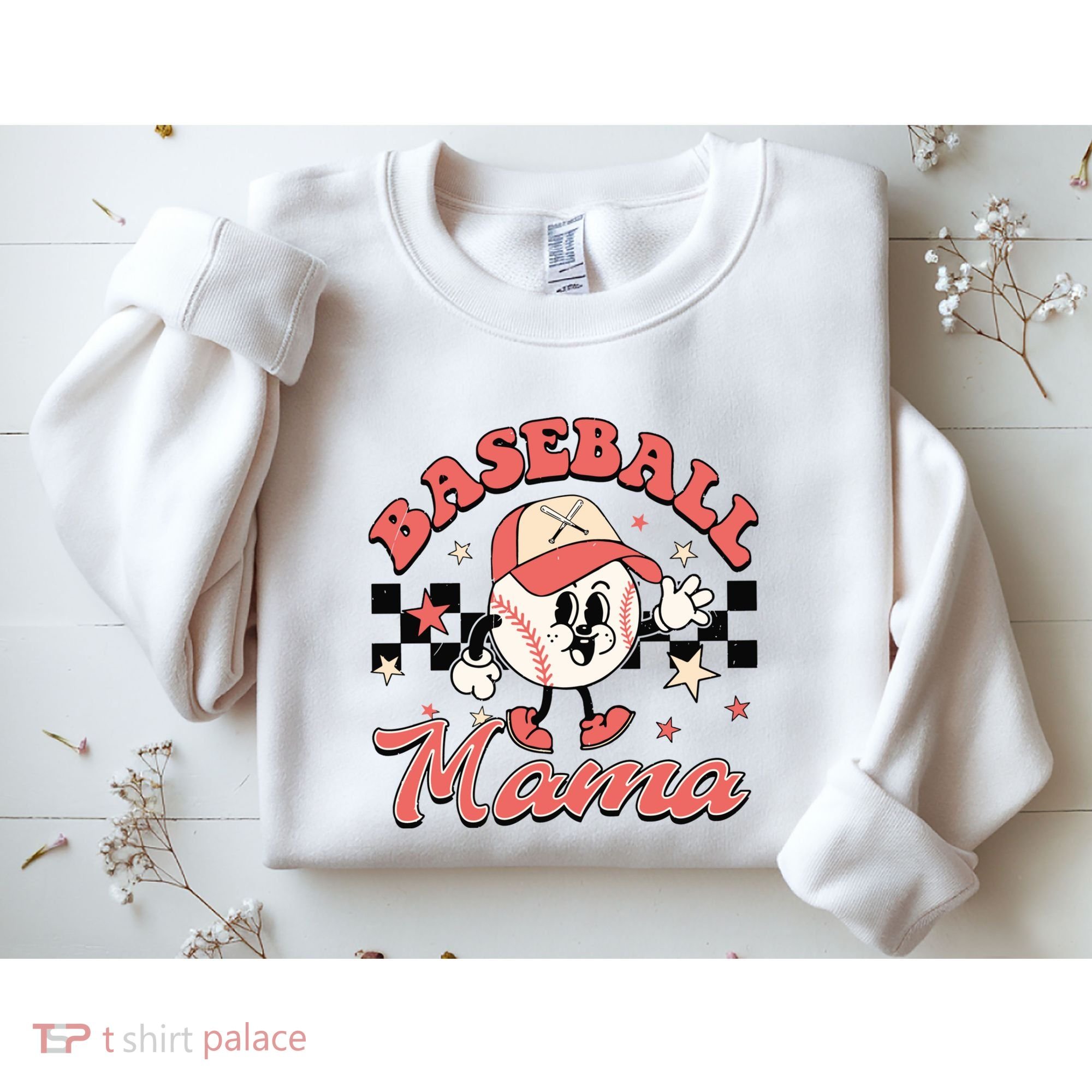 Retro Baseball Mama Hat Checkered Sweatshirt