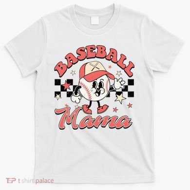 Retro Baseball Mama Hat Checkered T-Shirt