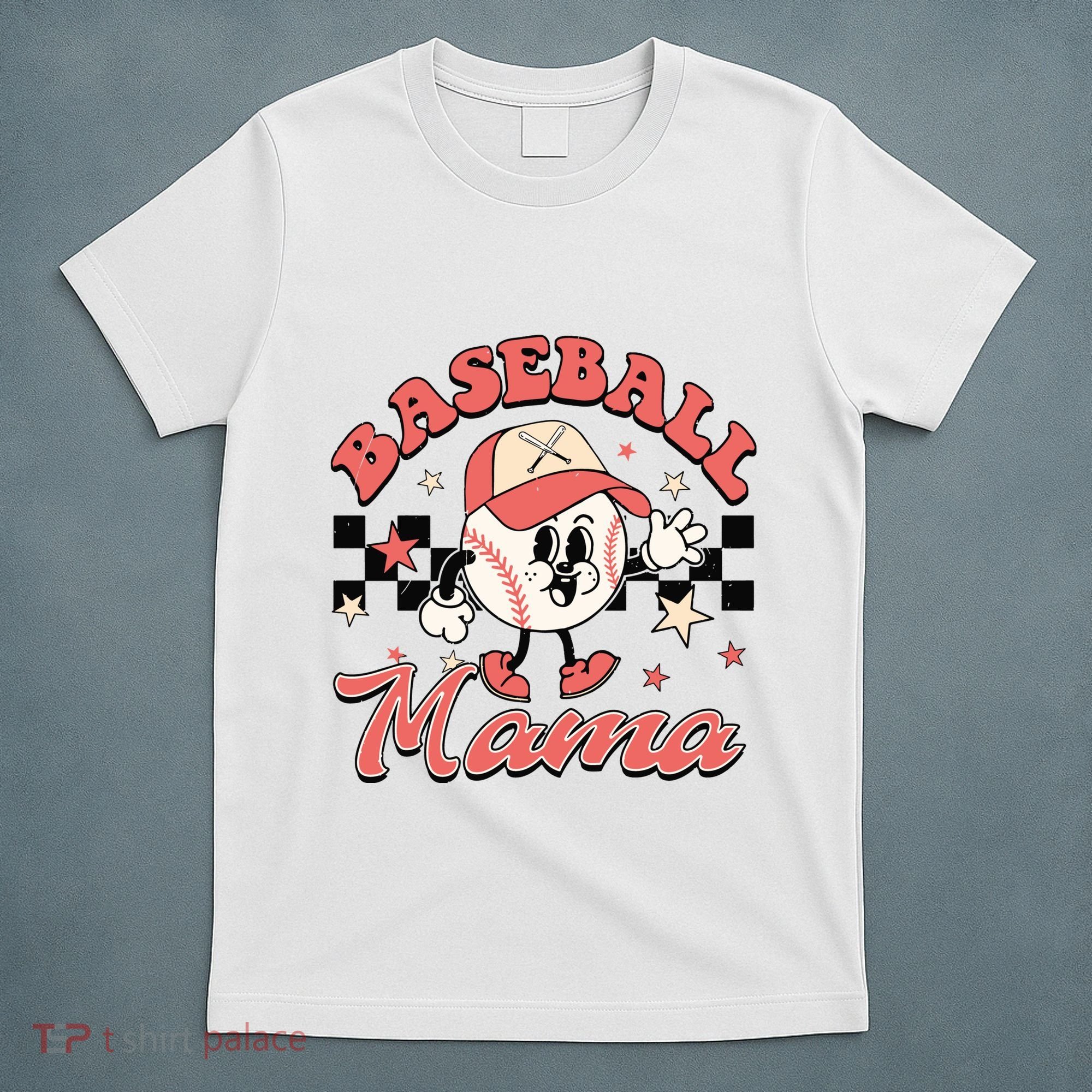 Retro Baseball Mama Hat Checkered T-Shirt