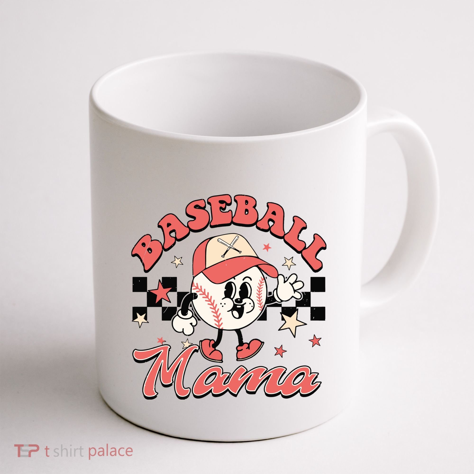 Retro Baseball Mama Hat Checkered Coffee Mug