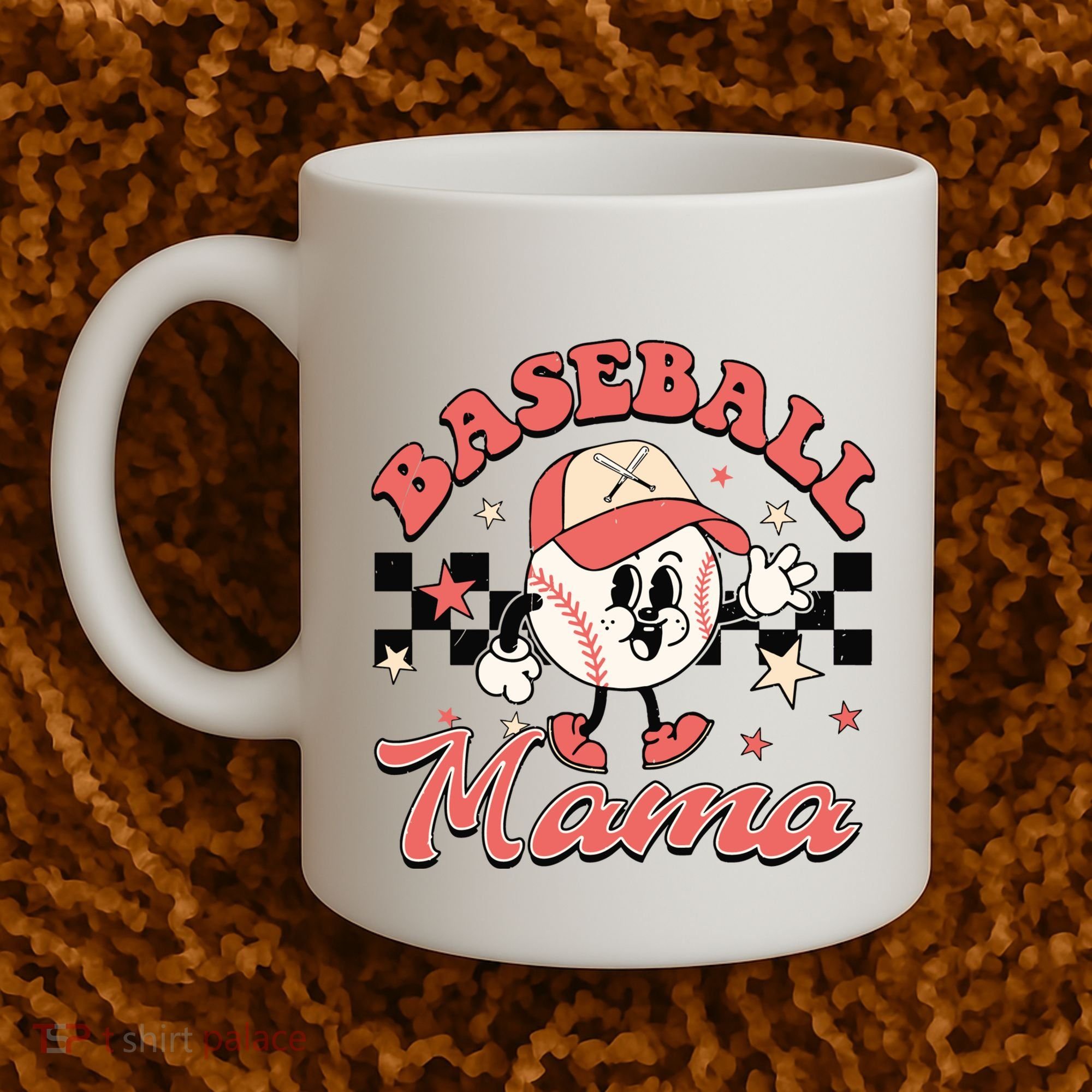 Retro Baseball Mama Hat Checkered Coffee Mug